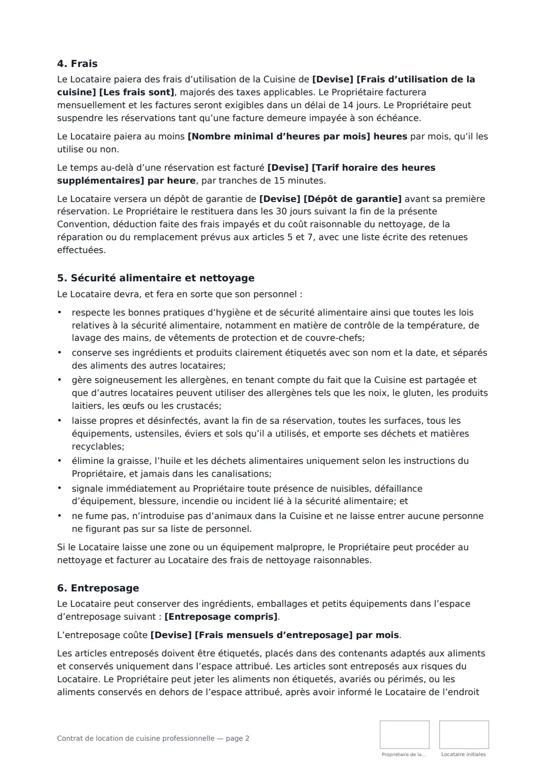 Contrat de location de cuisine professionnelle — page 2 sur 4
