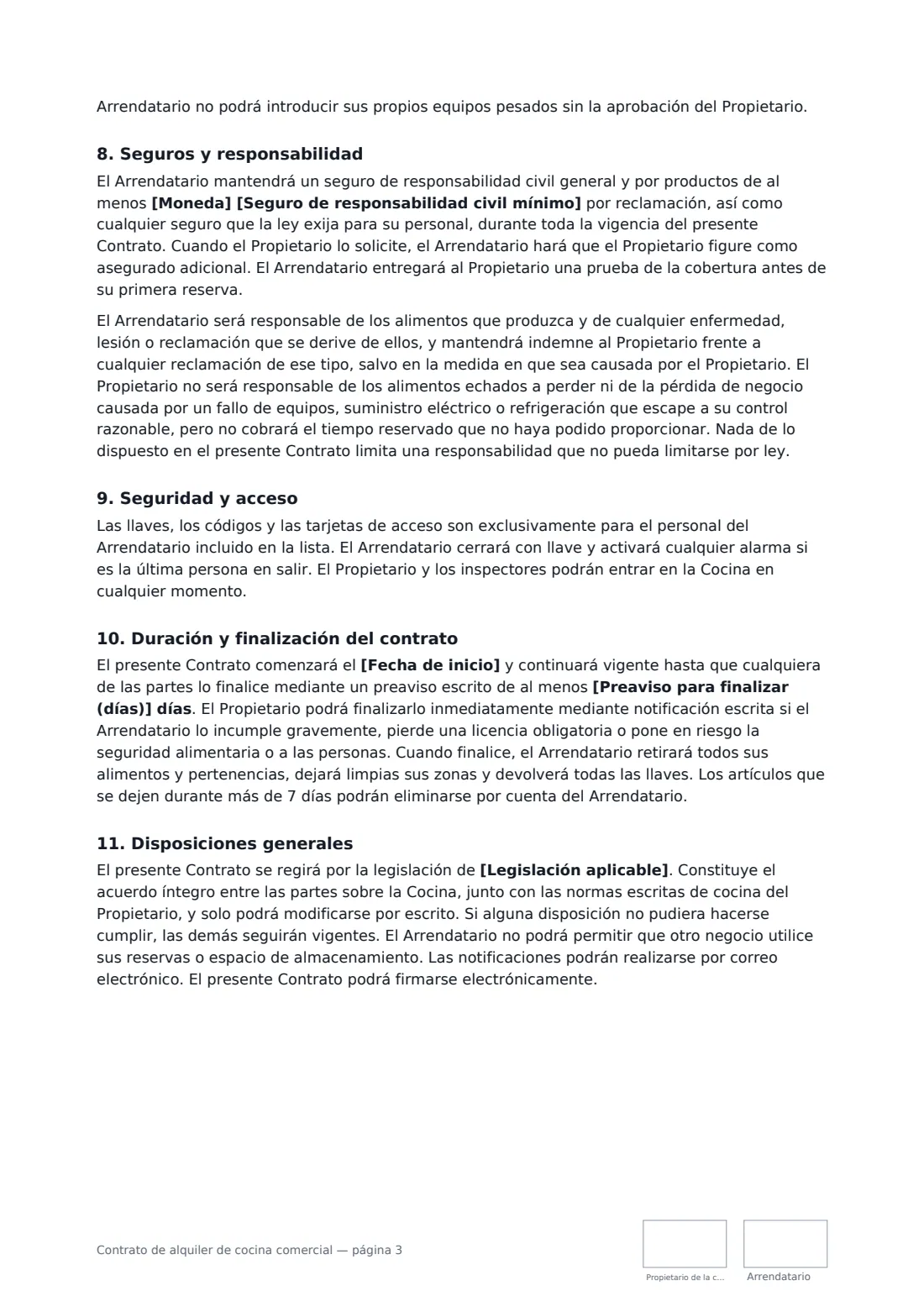 Contrato de alquiler de cocina comercial: página 3 de 4