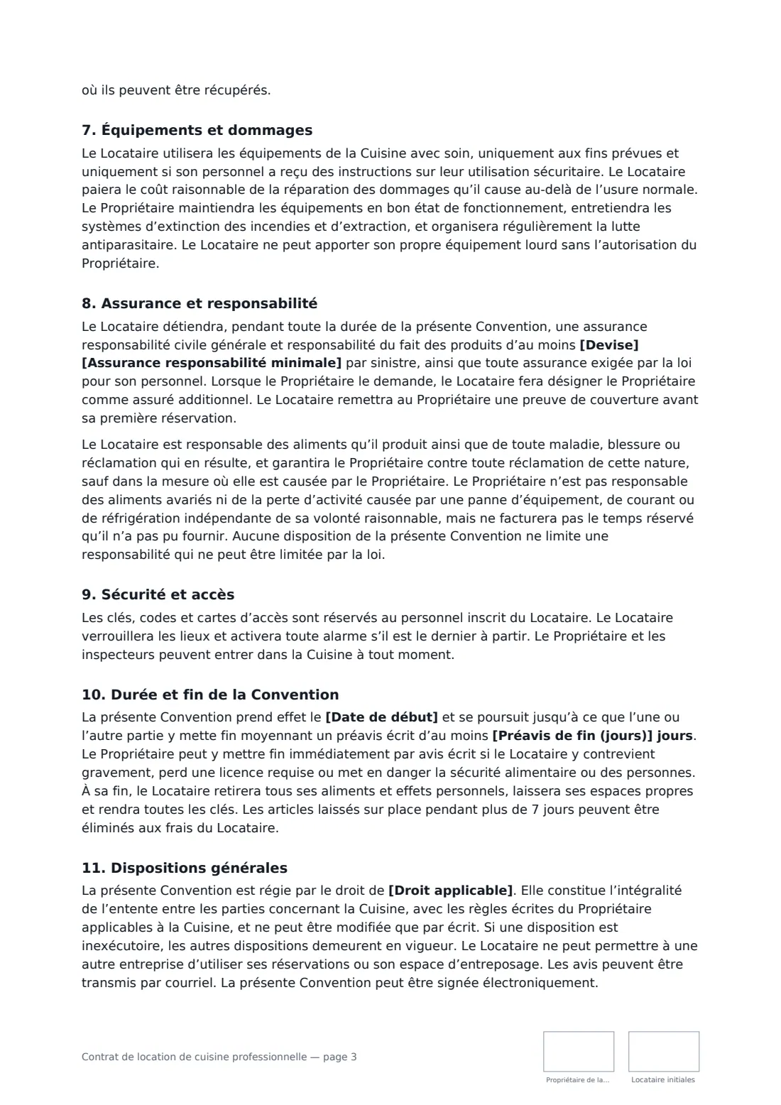 Contrat de location de cuisine professionnelle — page 3 sur 4