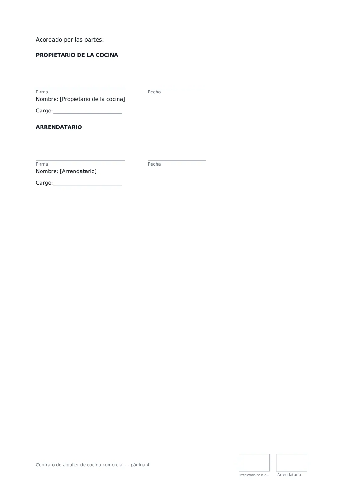 Contrato de alquiler de cocina comercial: página 4 de 4