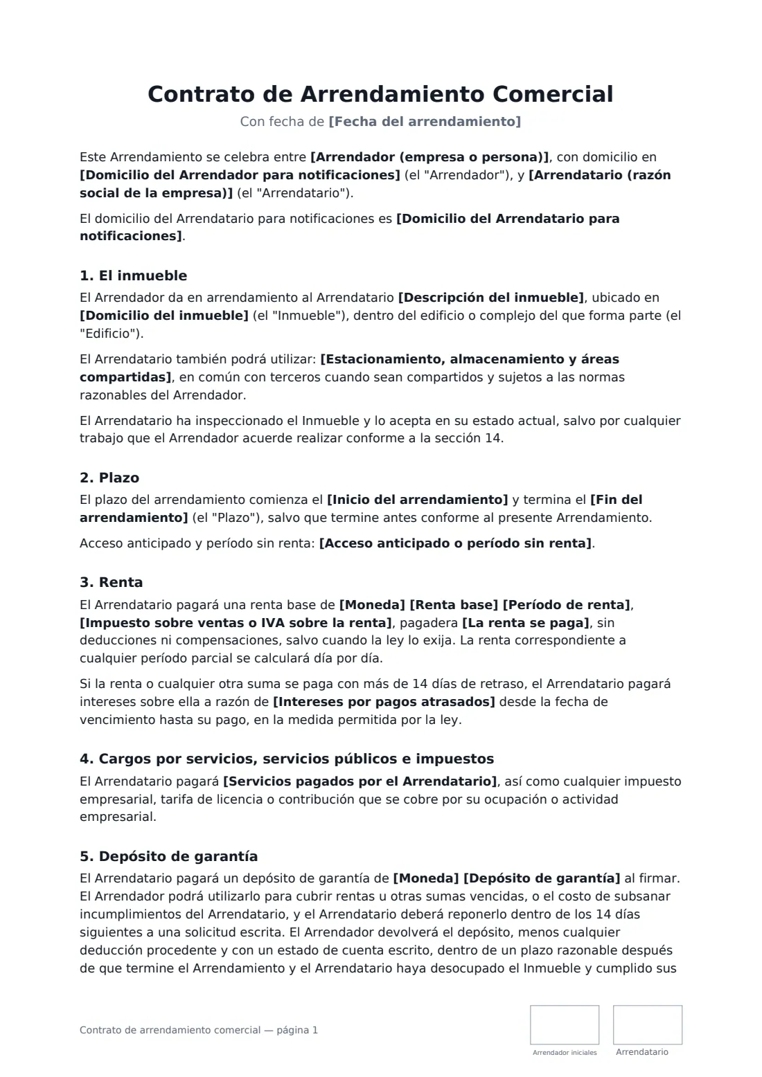 Contrato de arrendamiento comercial: página 1 de 4