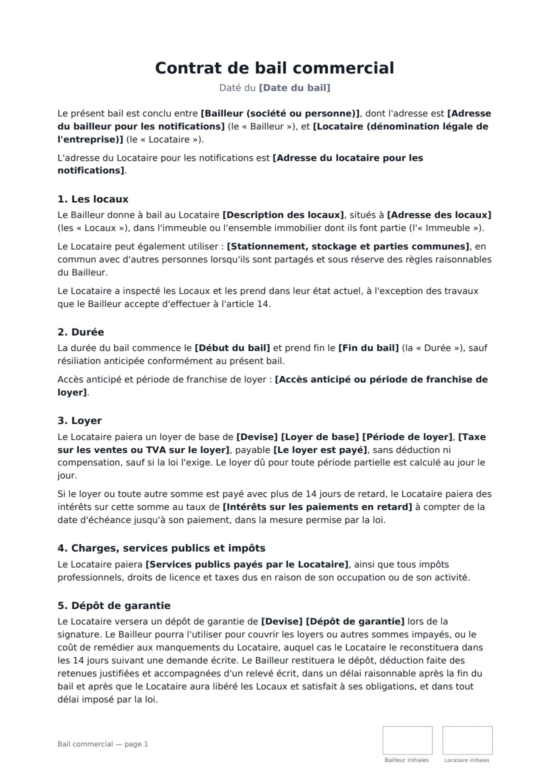 Bail commercial — page 1 sur 4
