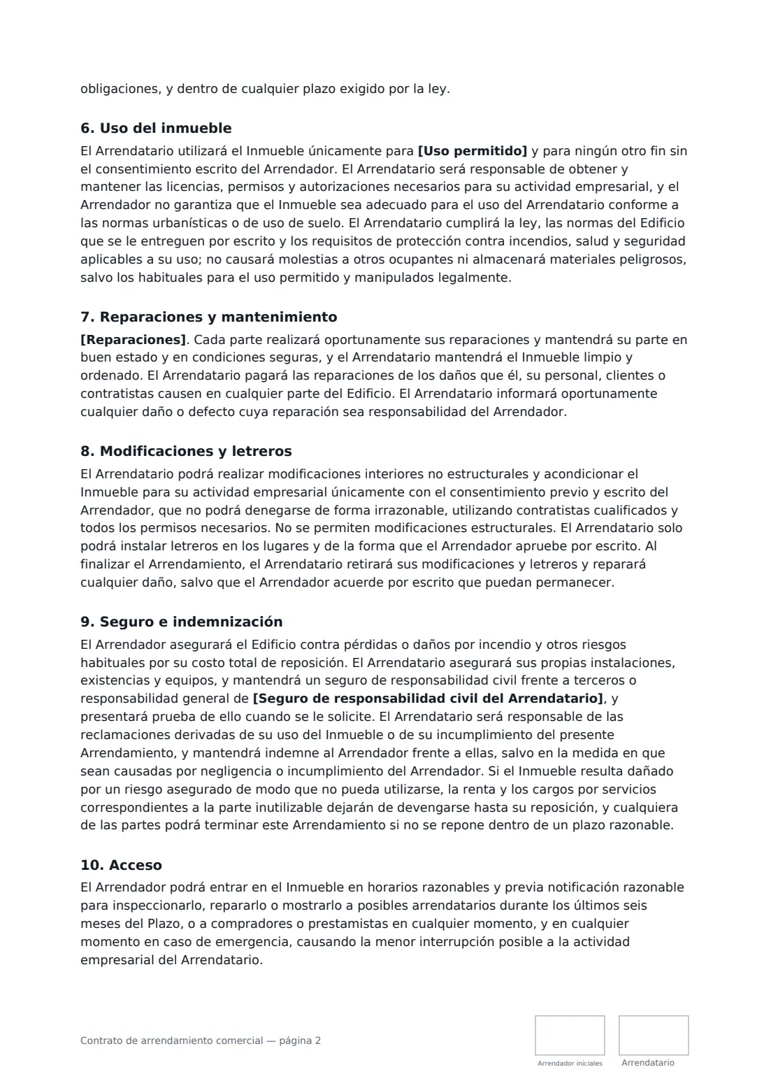 Contrato de arrendamiento comercial: página 2 de 4