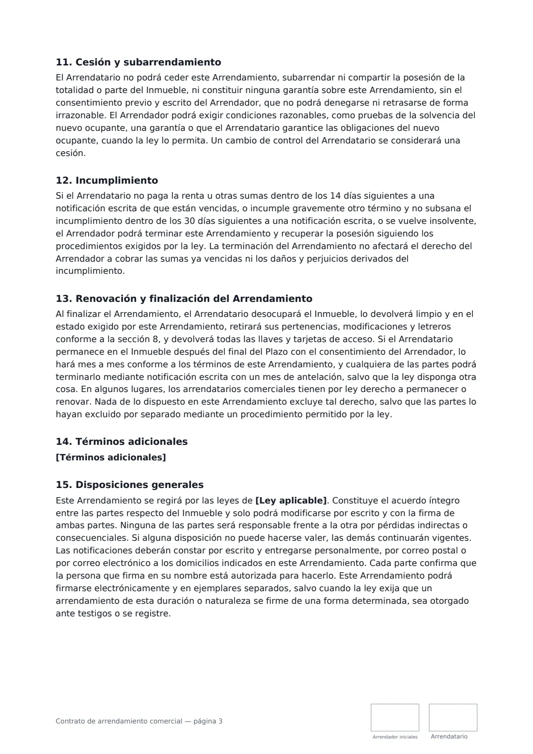 Contrato de arrendamiento comercial: página 3 de 4