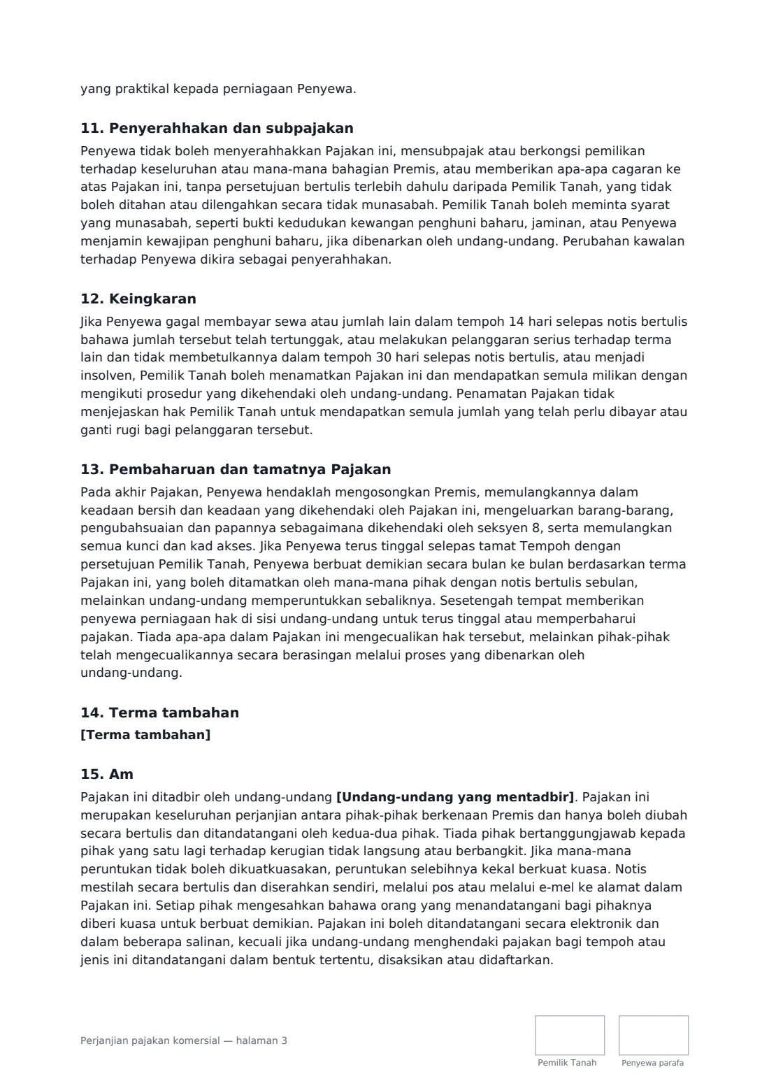 Perjanjian pajakan komersial — halaman 3 daripada 4