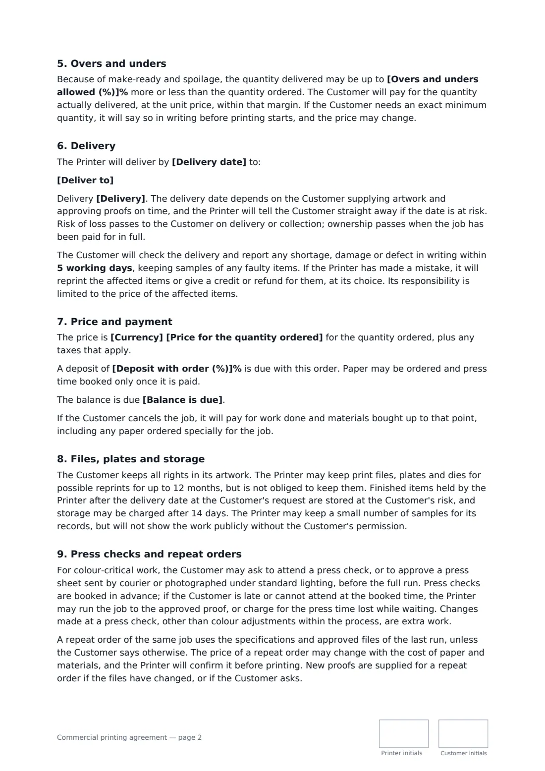 Commercial printing agreement — page 2 of 3