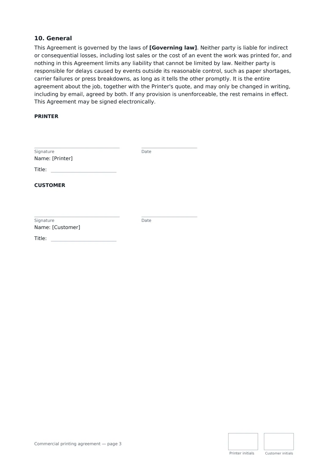 Commercial printing agreement — page 3 of 3