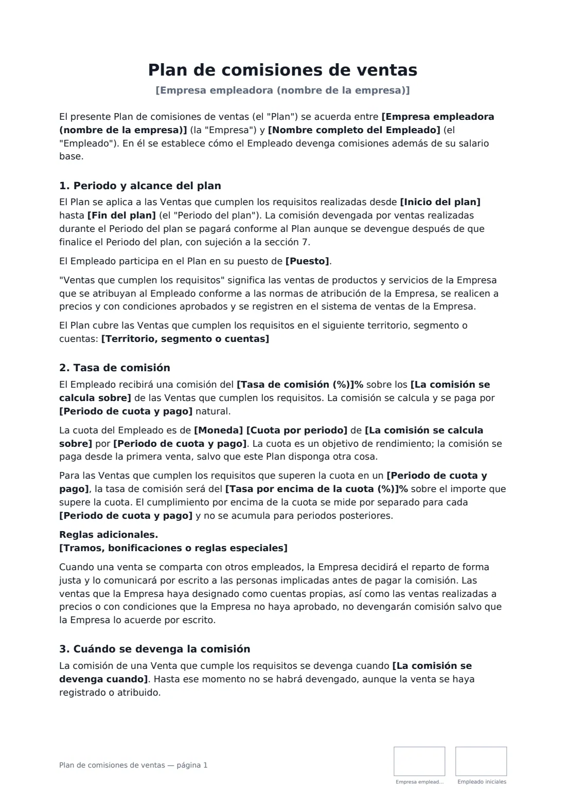 Plan de comisiones de ventas: página 1 de 3