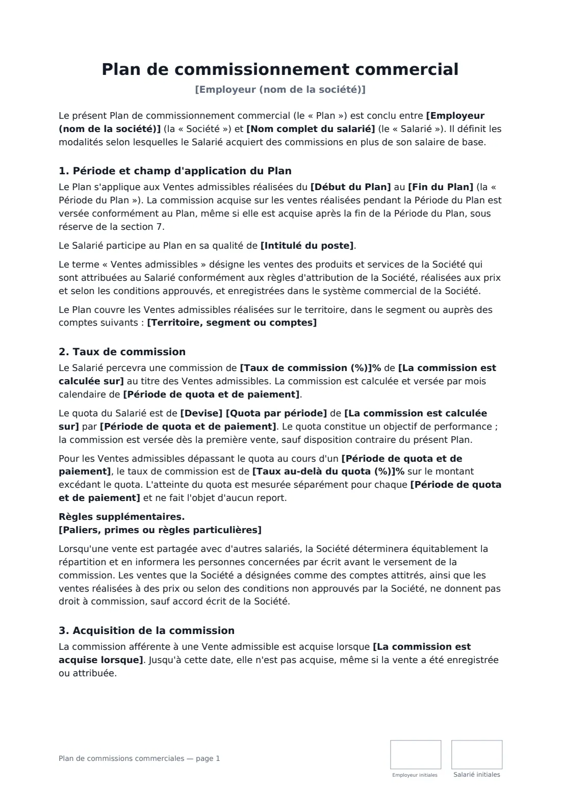 Plan de commissions commerciales — page 1 sur 3