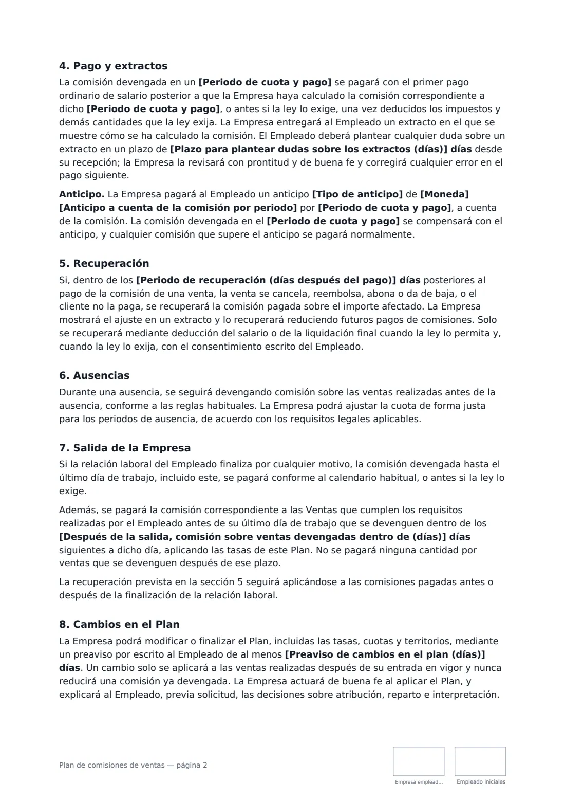 Plan de comisiones de ventas: página 2 de 3