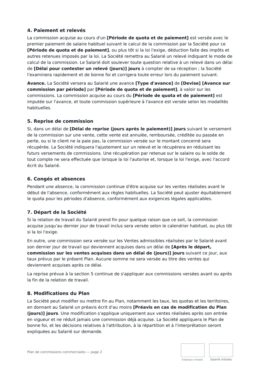 Plan de commissions commerciales — page 2 sur 3