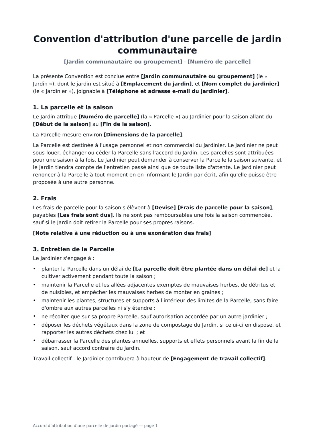 Accord d’attribution d’une parcelle de jardin partagé — page 1 sur 3