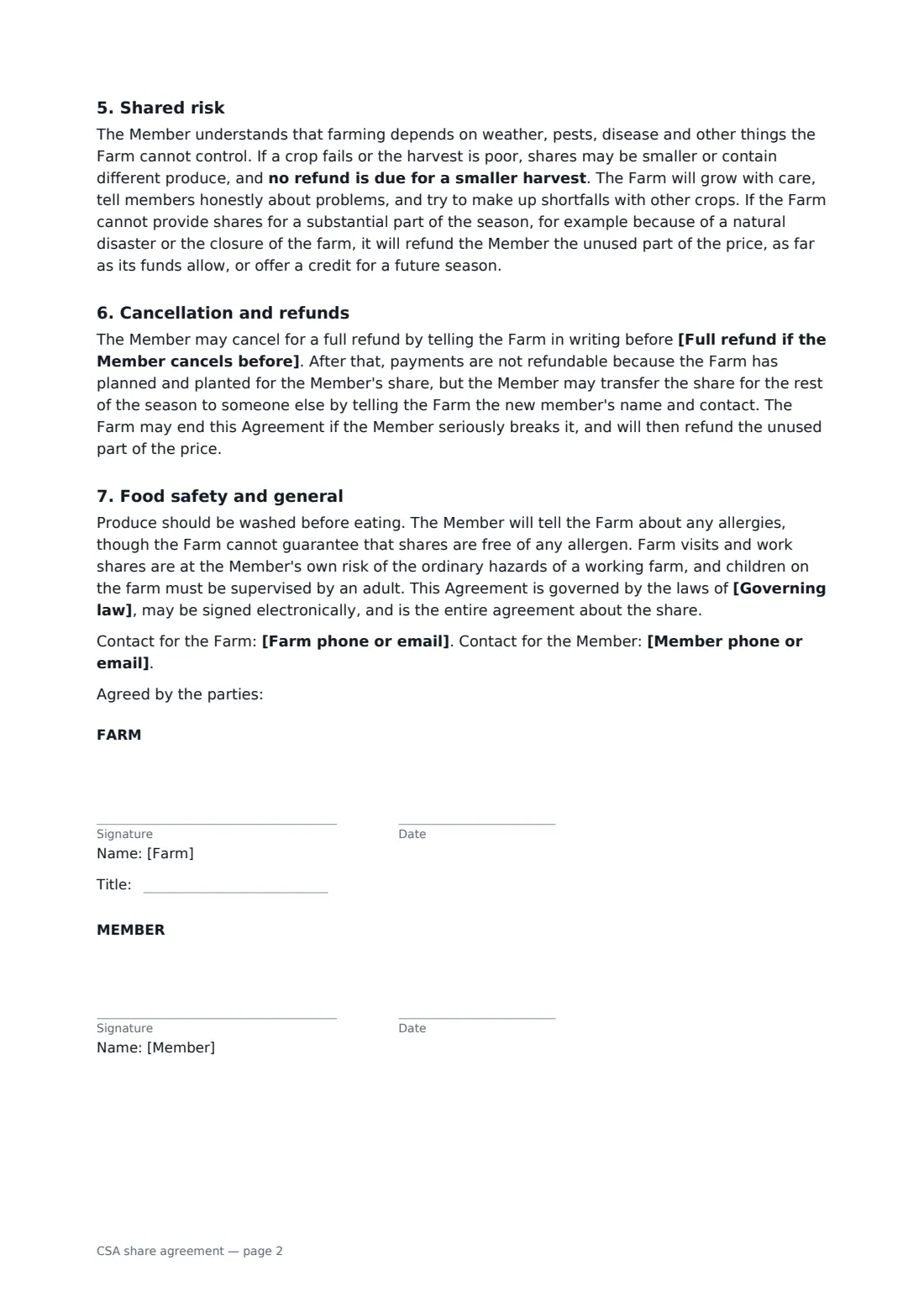 CSA share agreement — page 2 of 2