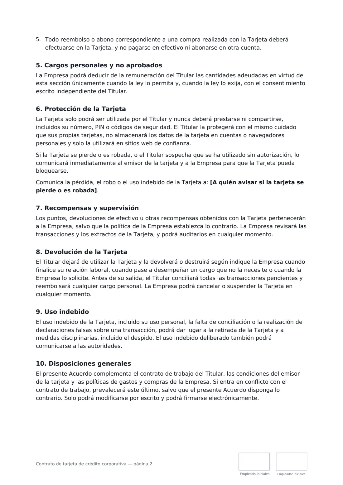 Contrato de tarjeta de crédito corporativa: página 2 de 3