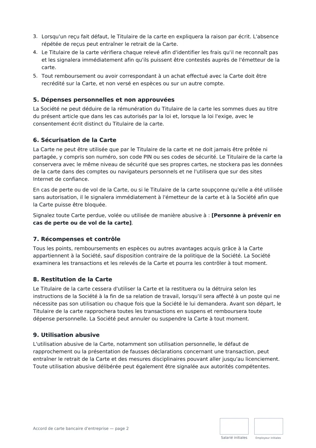 Accord de carte bancaire d’entreprise — page 2 sur 3
