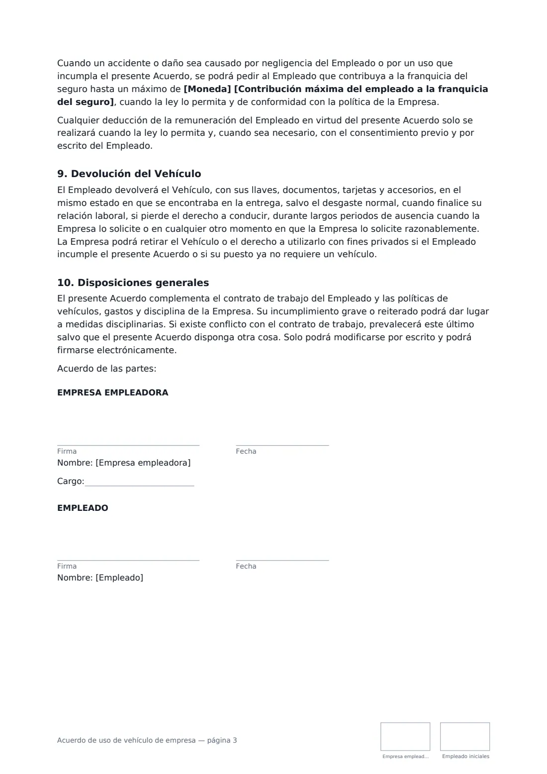 Acuerdo de uso de vehículo de empresa: página 3 de 3