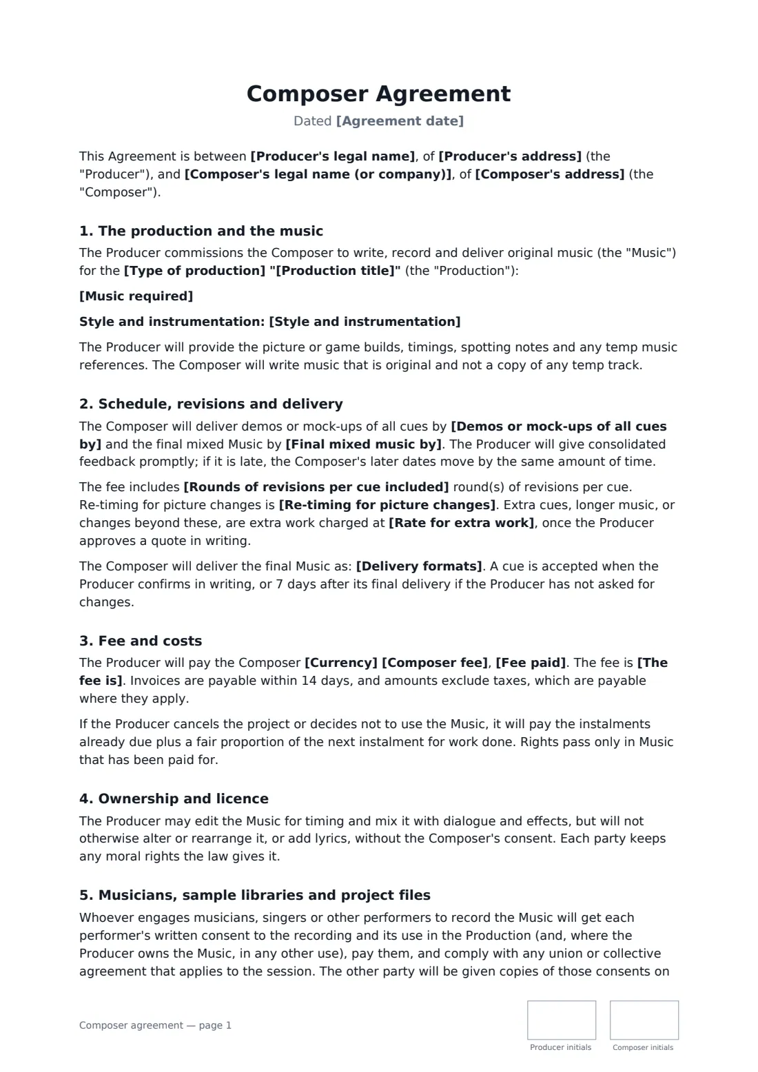 Composer agreement — page 1 of 3