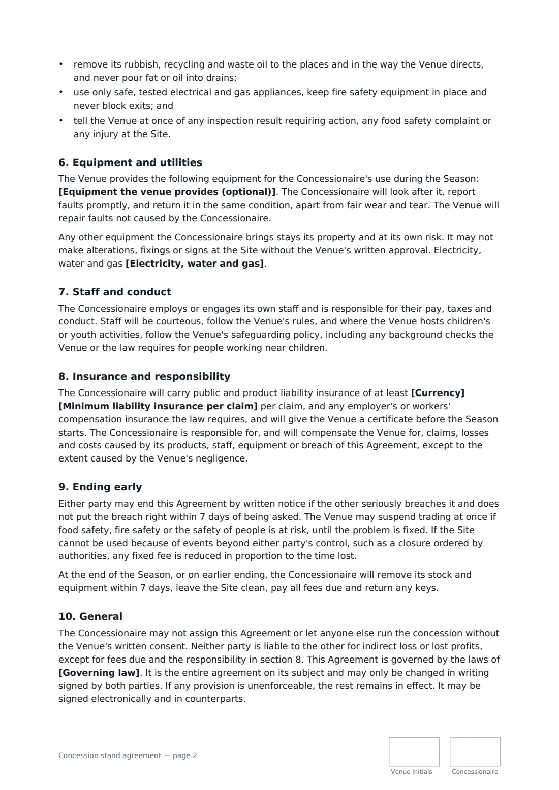 Concession stand agreement — page 2 of 3