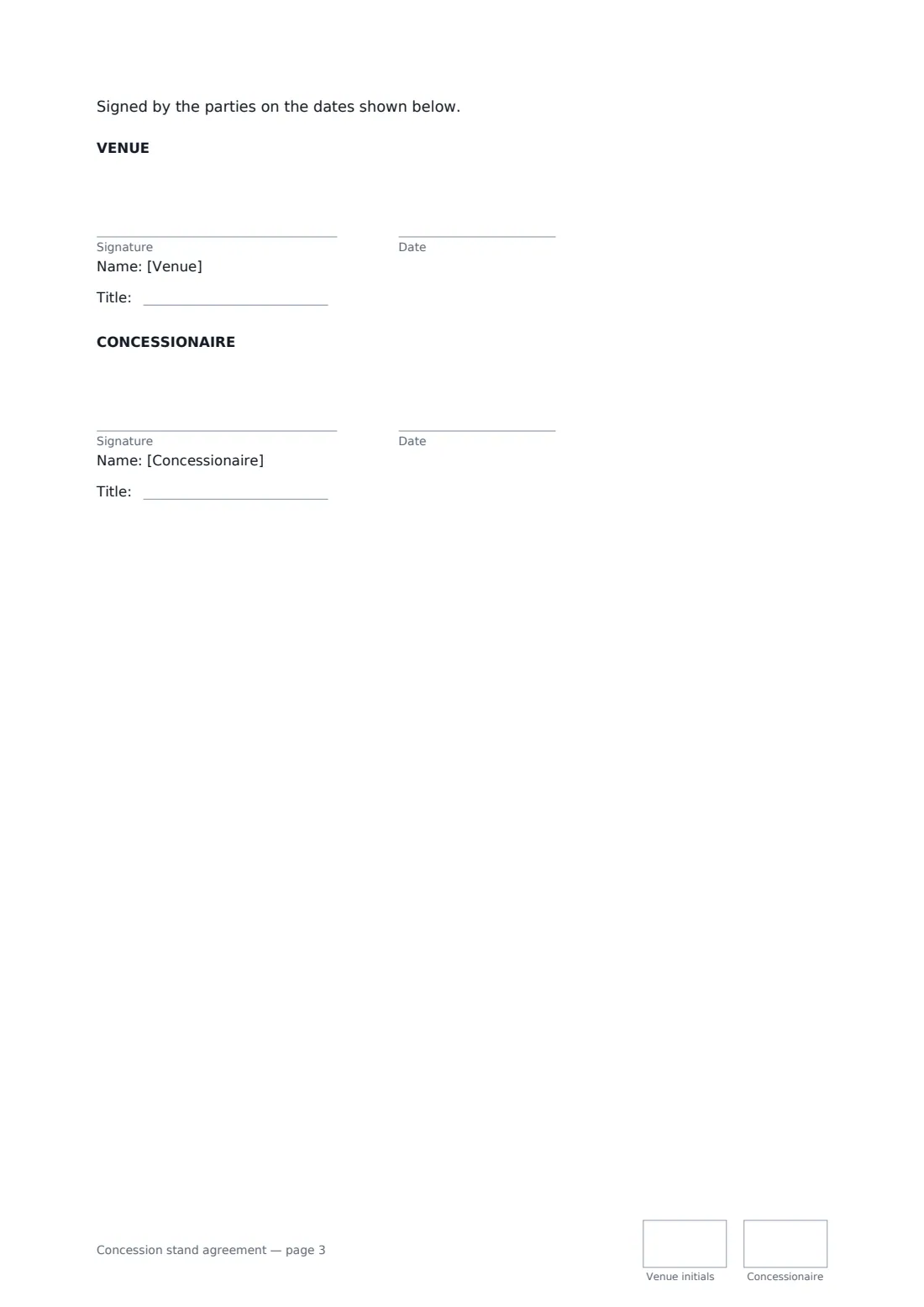 Concession stand agreement — page 3 of 3