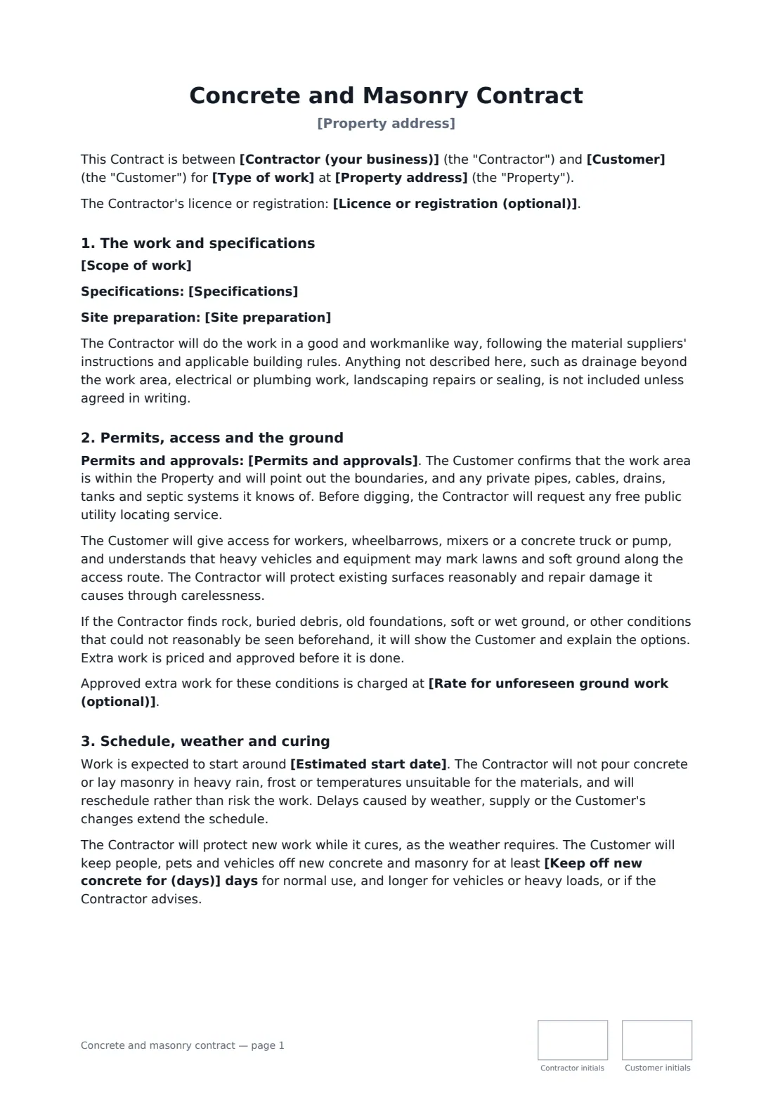 Concrete and masonry contract — page 1 of 3