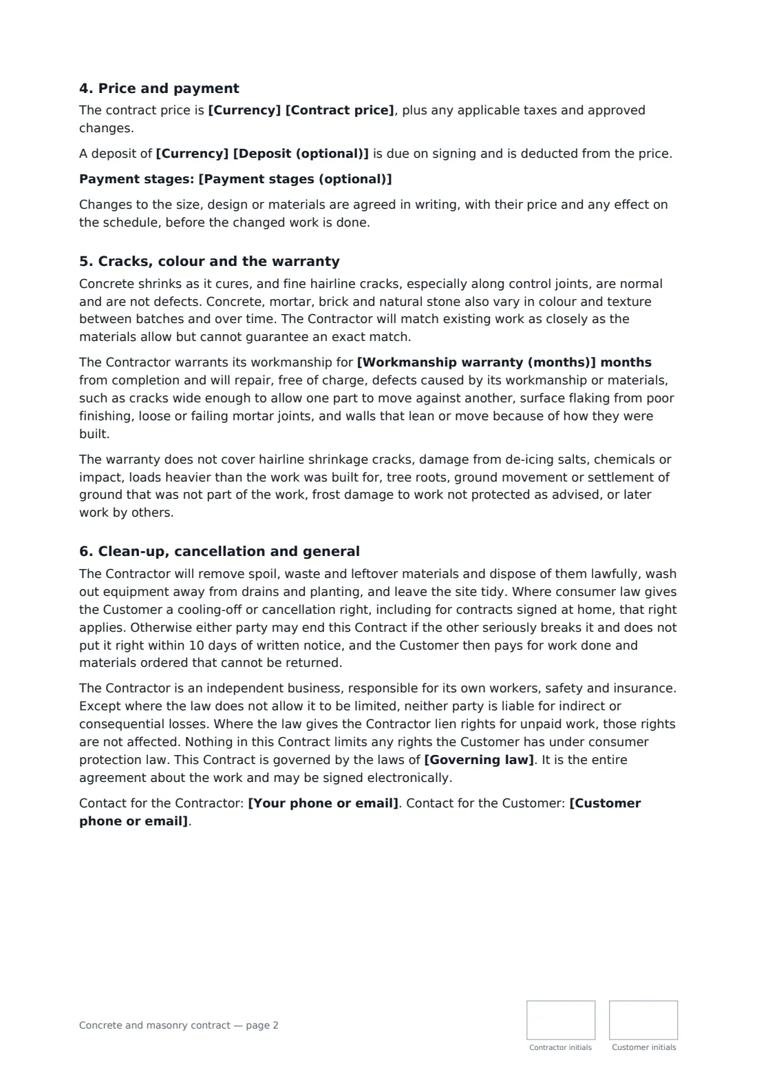 Concrete and masonry contract — page 2 of 3