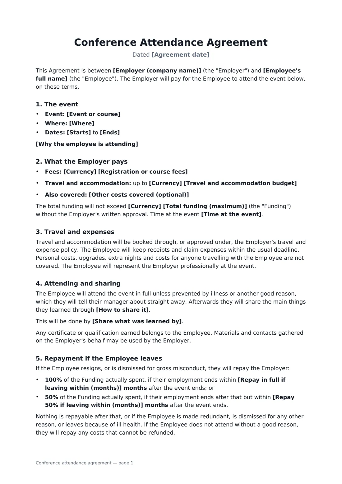 Conference attendance agreement — page 1 of 2