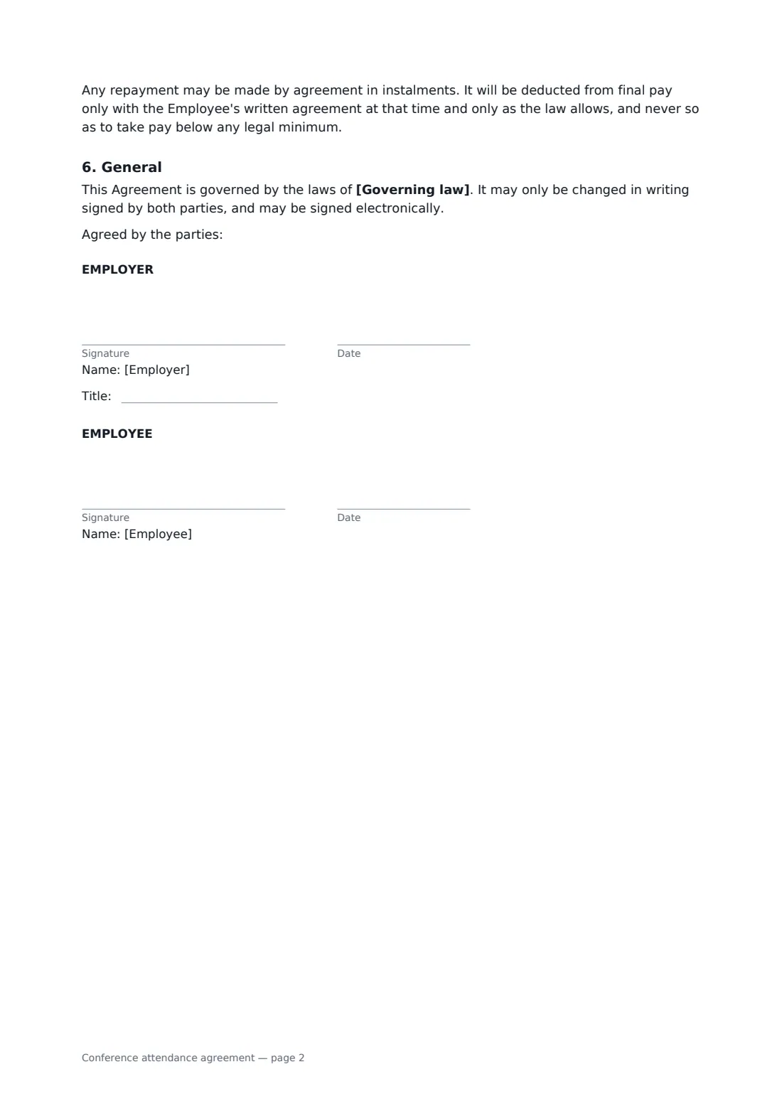 Conference attendance agreement — page 2 of 2
