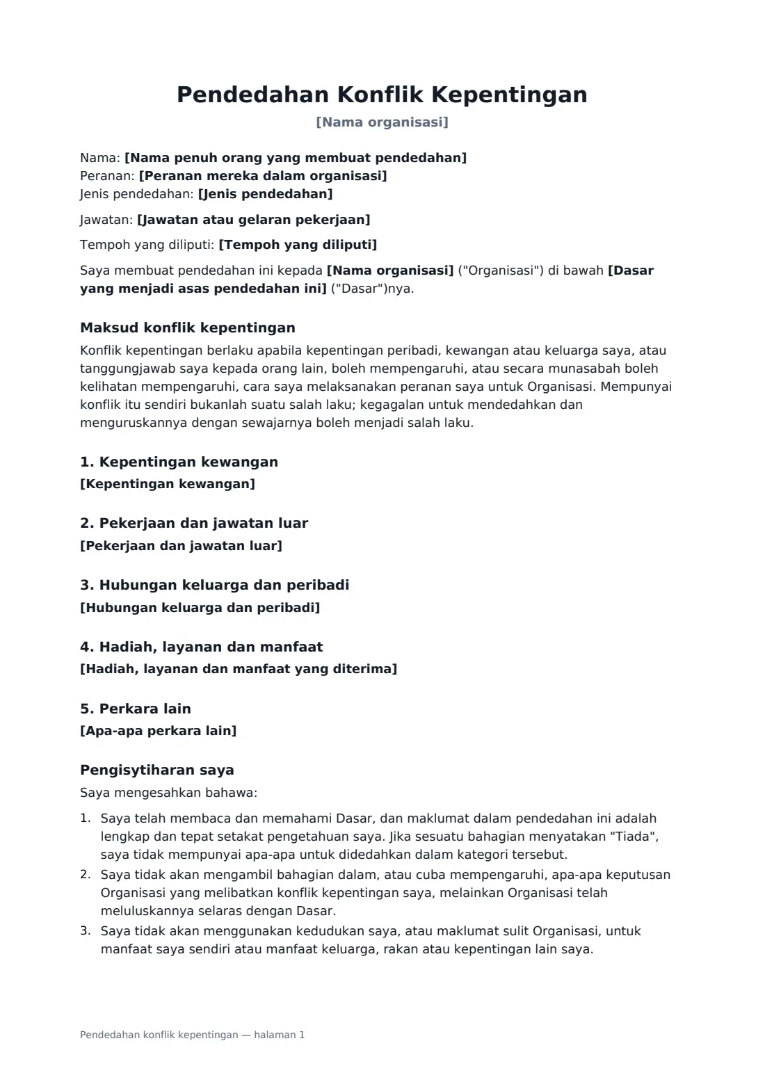 Pendedahan konflik kepentingan — halaman 1 daripada 2