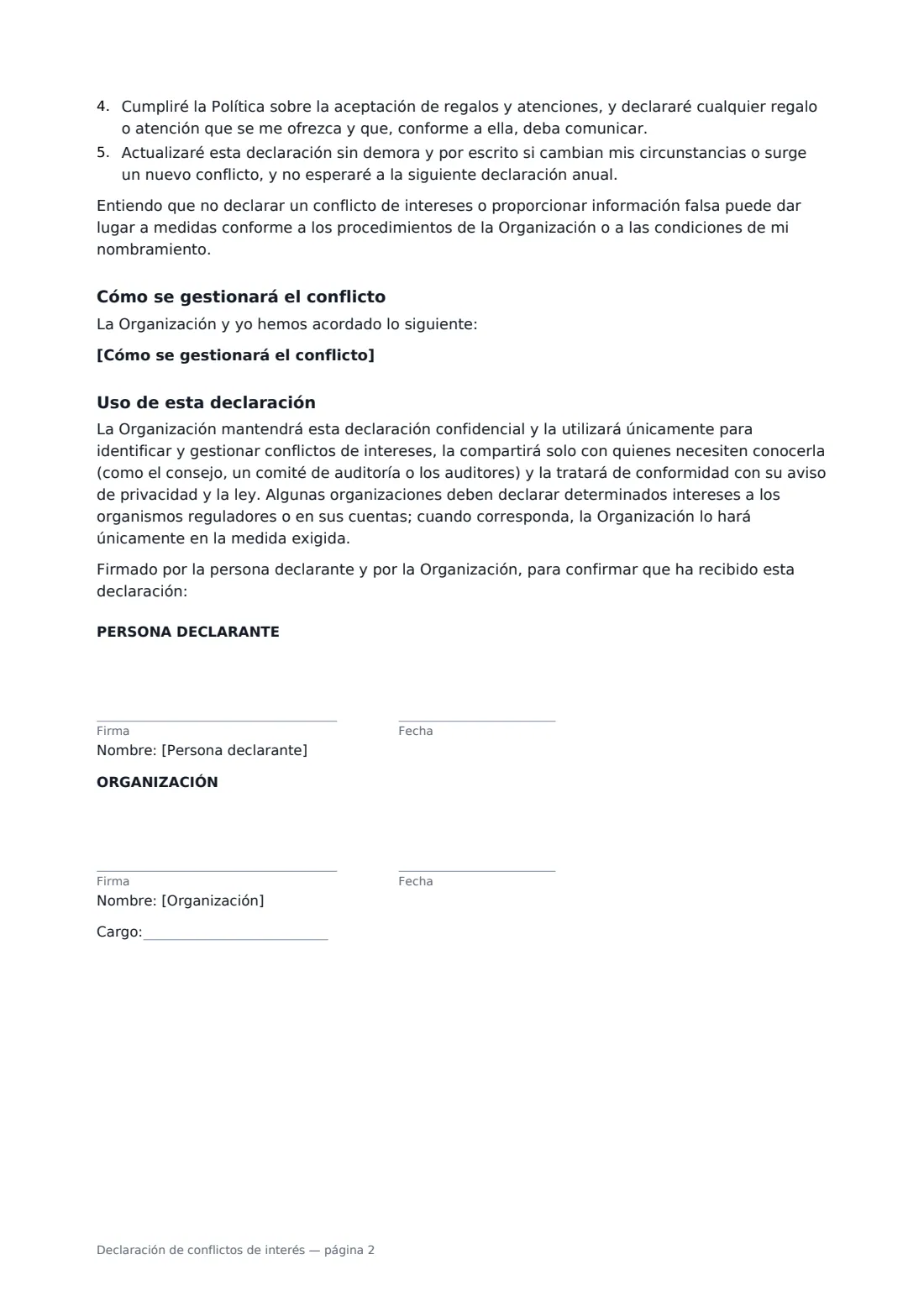 Declaración de conflictos de interés: página 2 de 2