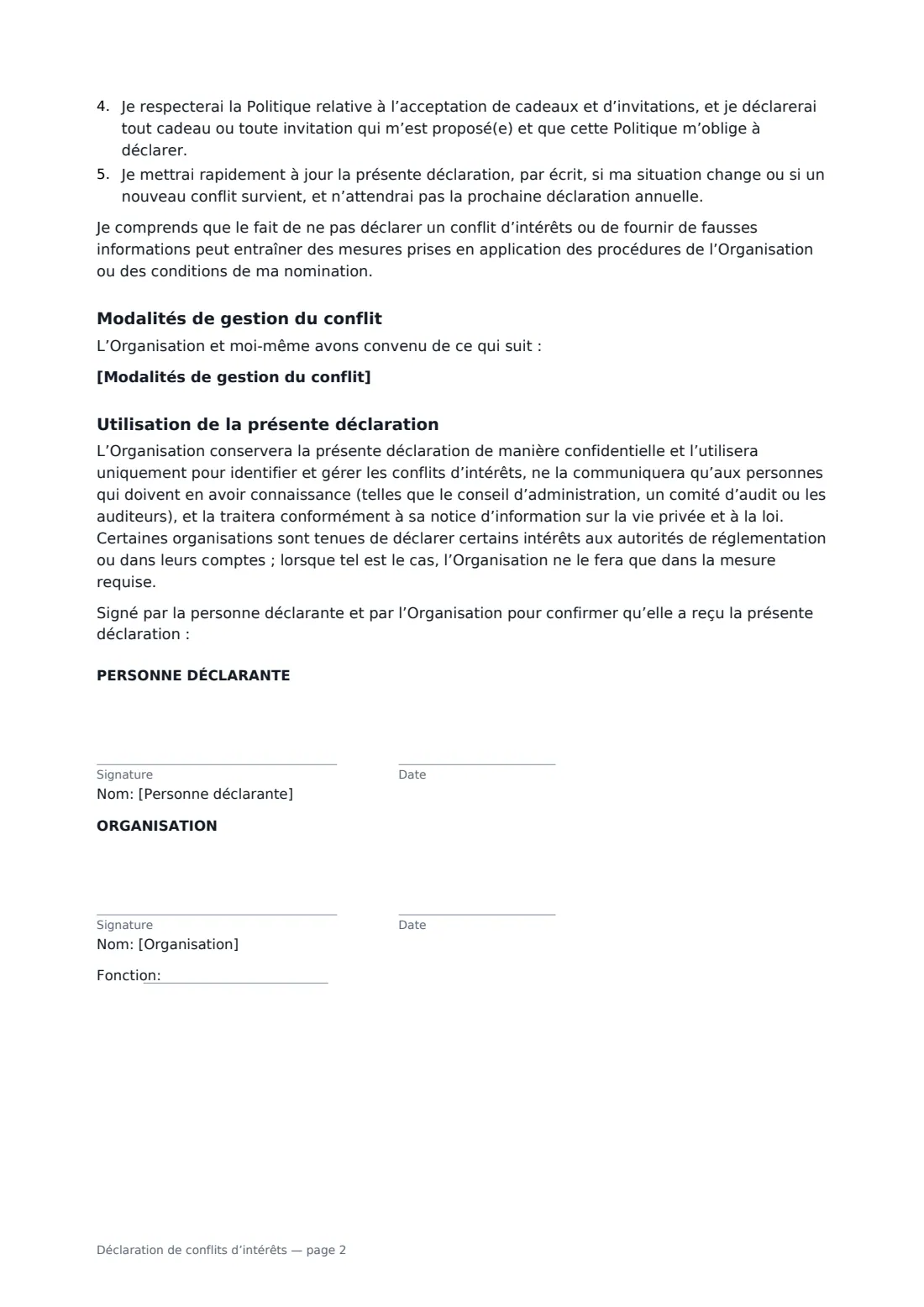 Déclaration de conflits d’intérêts — page 2 sur 2