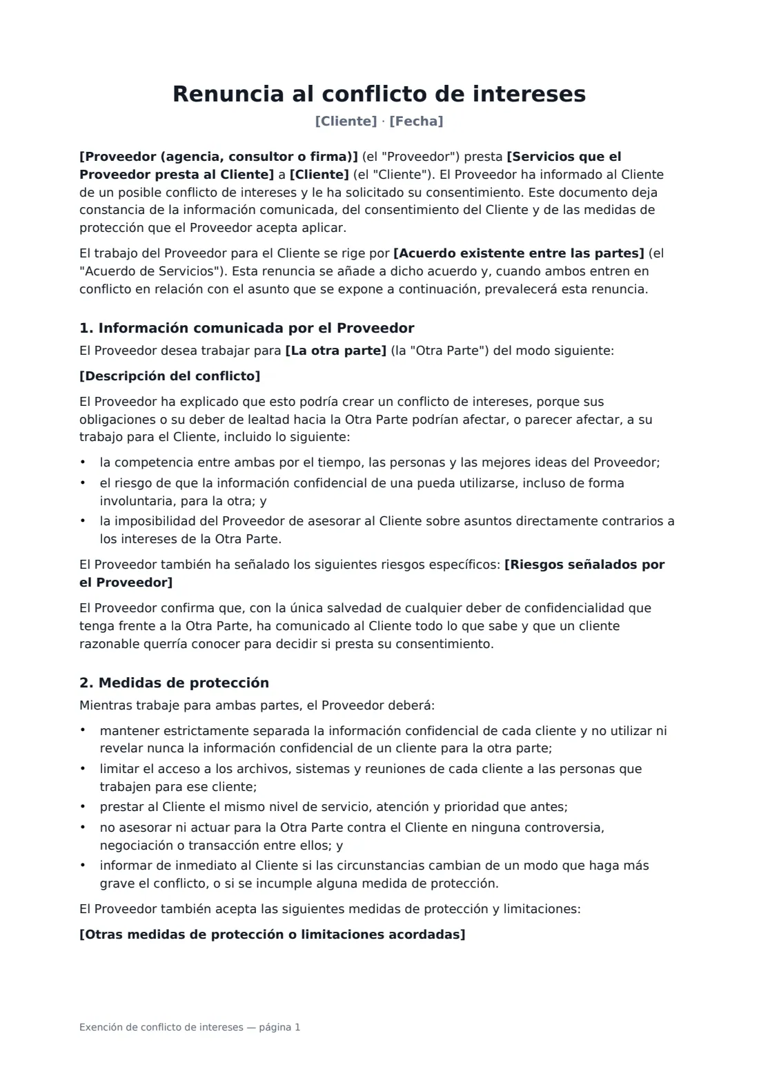 Exención de conflicto de intereses: página 1 de 2