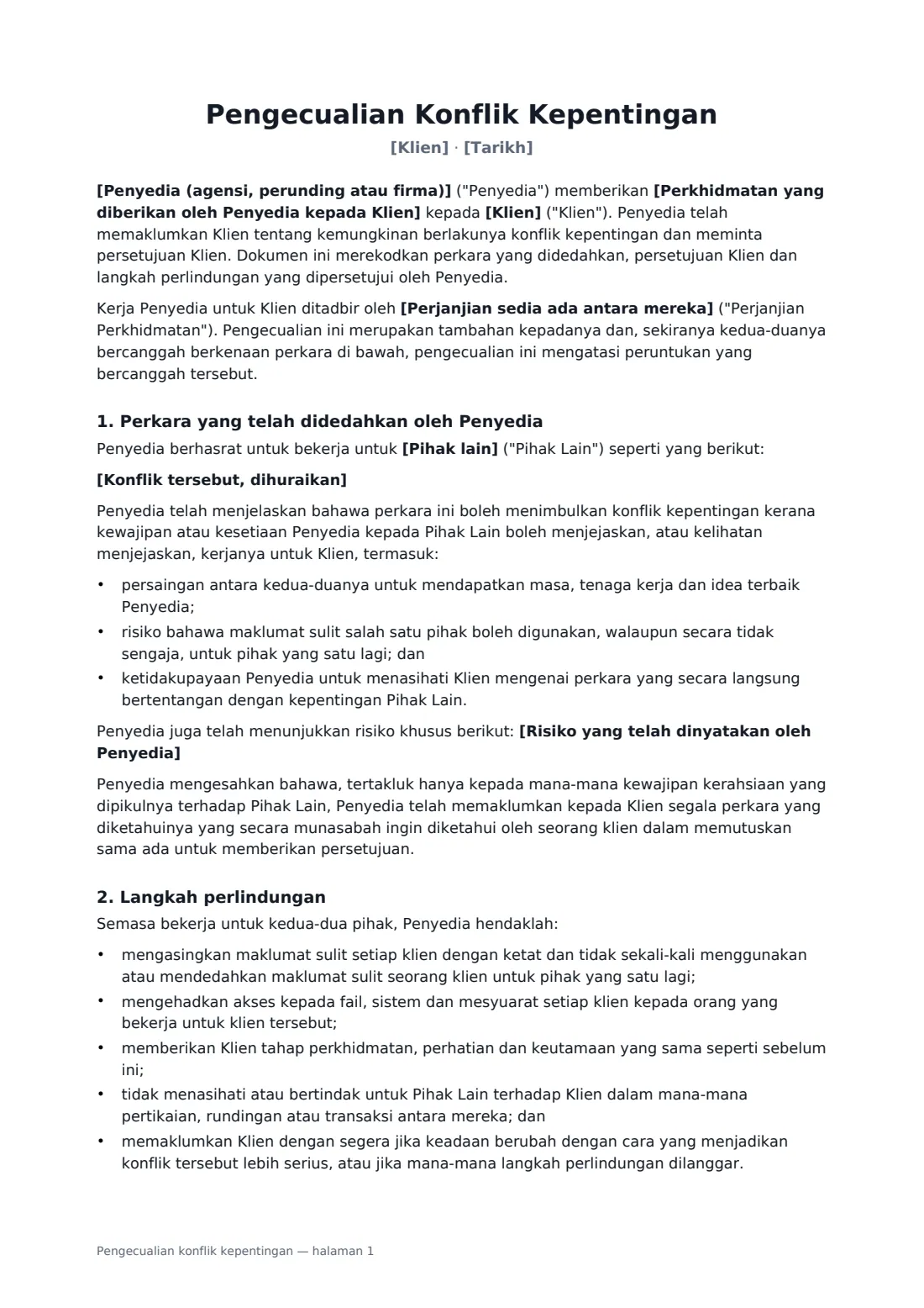 Pengecualian konflik kepentingan — halaman 1 daripada 3