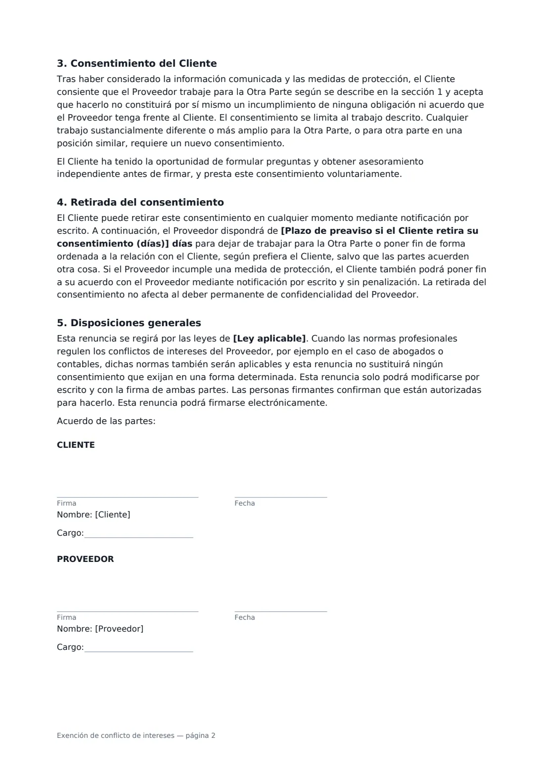 Exención de conflicto de intereses: página 2 de 2