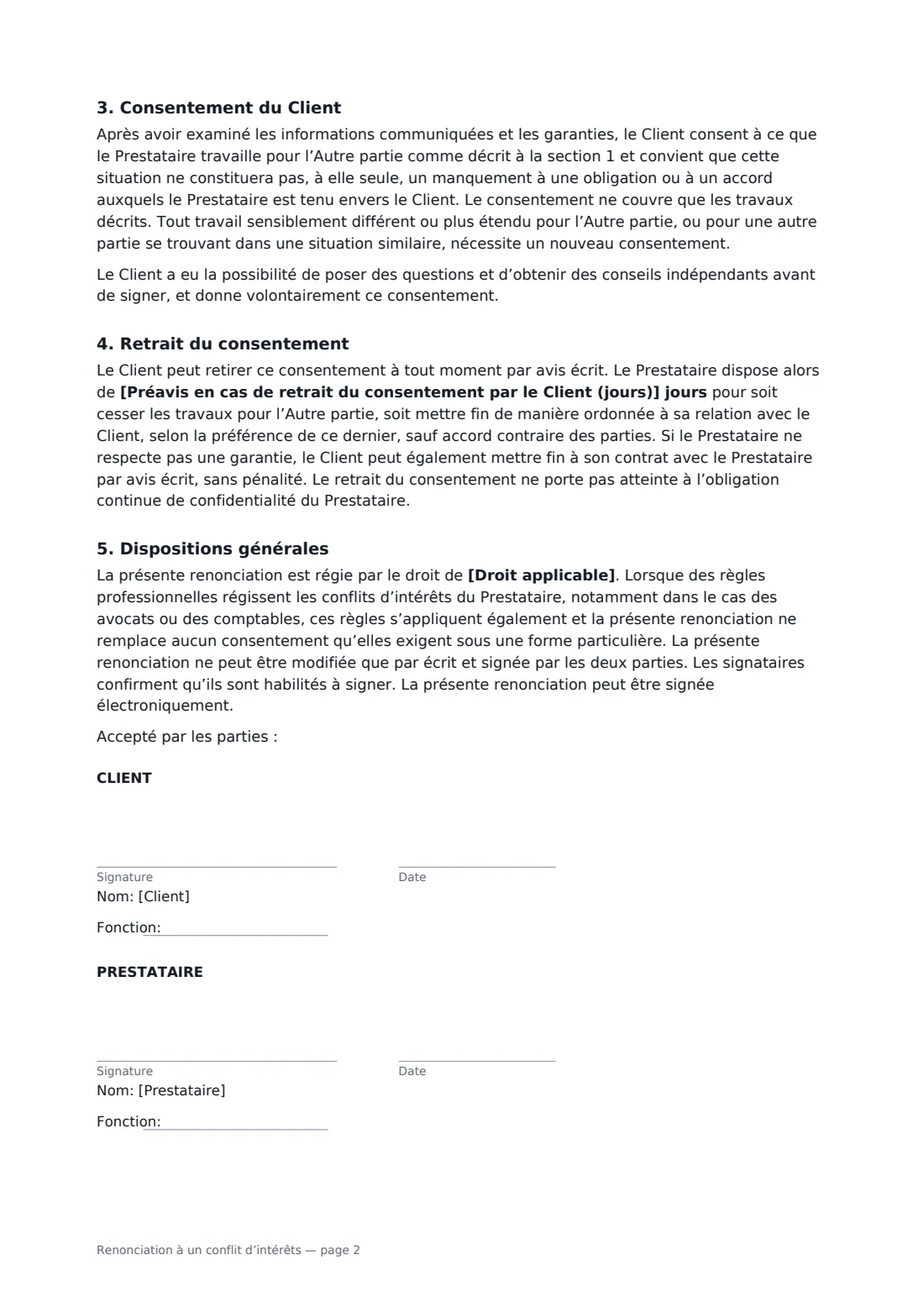 Renonciation à un conflit d’intérêts — page 2 sur 2
