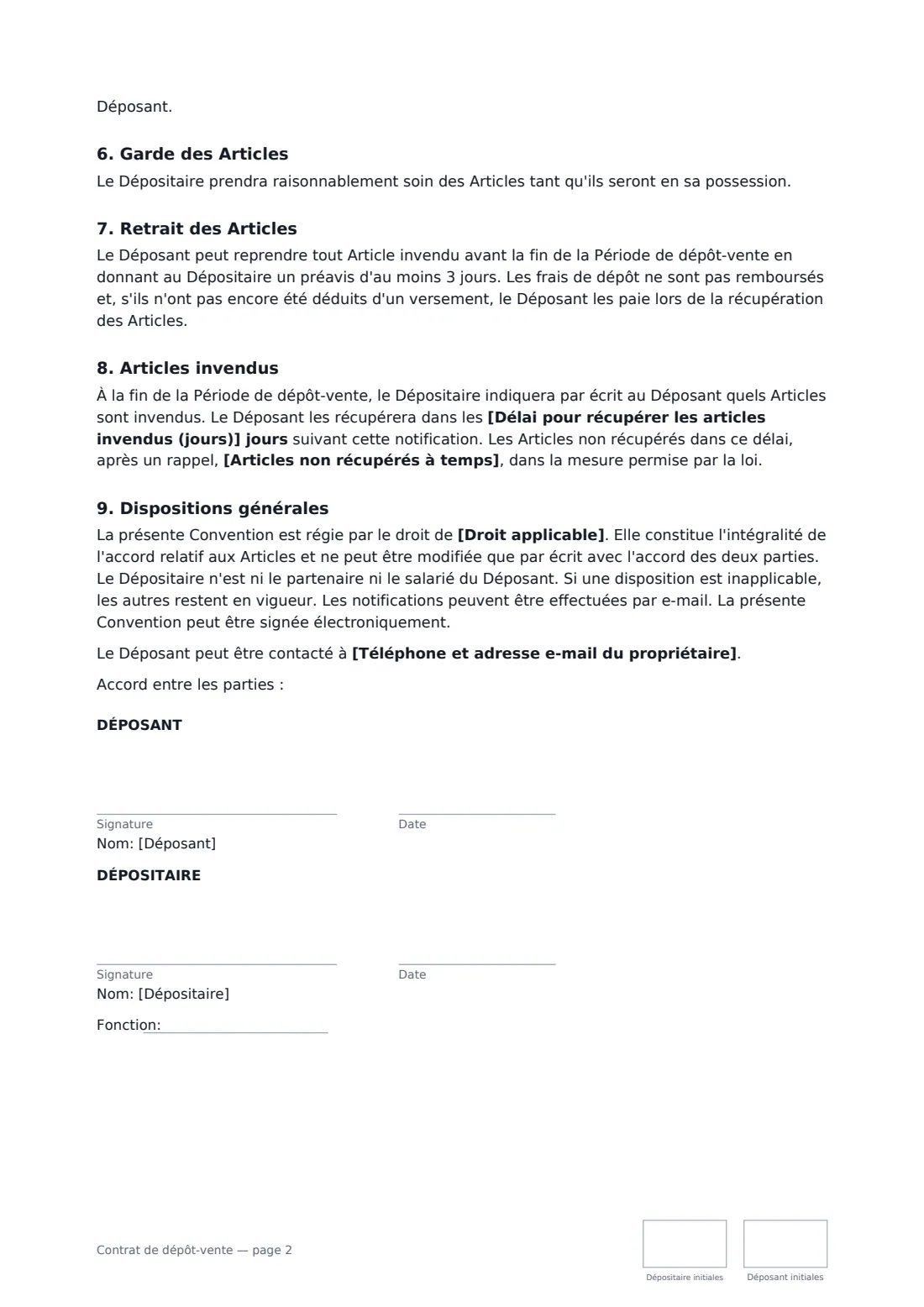 Contrat de dépôt-vente — page 2 sur 2