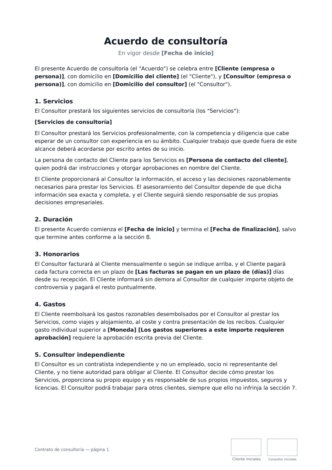 Contrato de consultoría: página 1 de 3