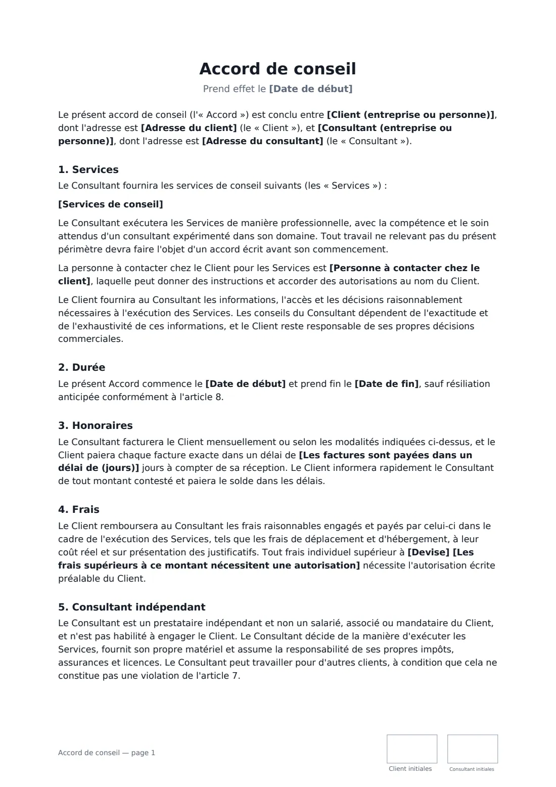 Accord de conseil — page 1 sur 3
