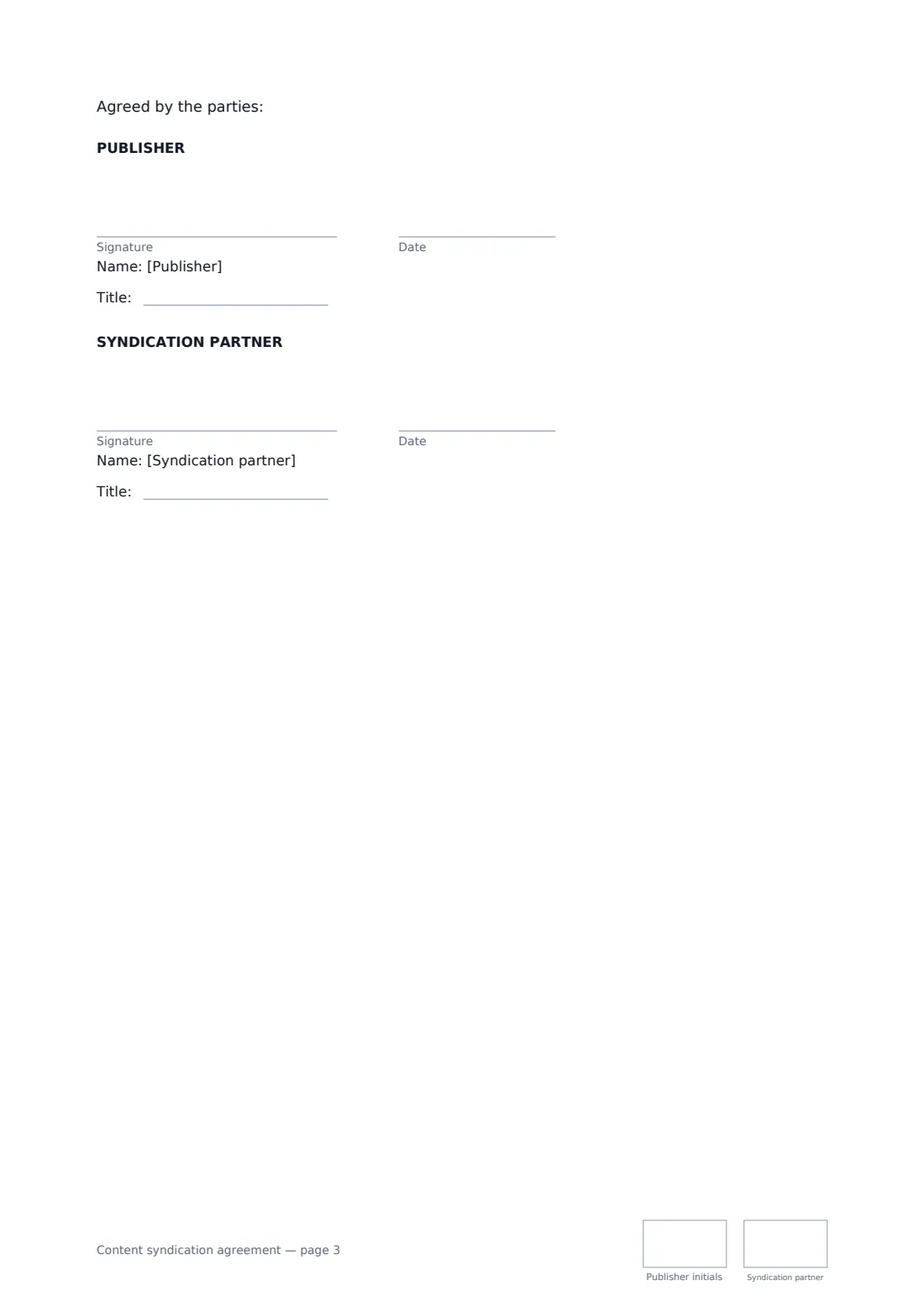 Content syndication agreement — page 3 of 3