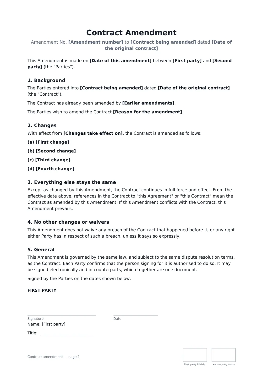 Contract amendment — page 1 of 2