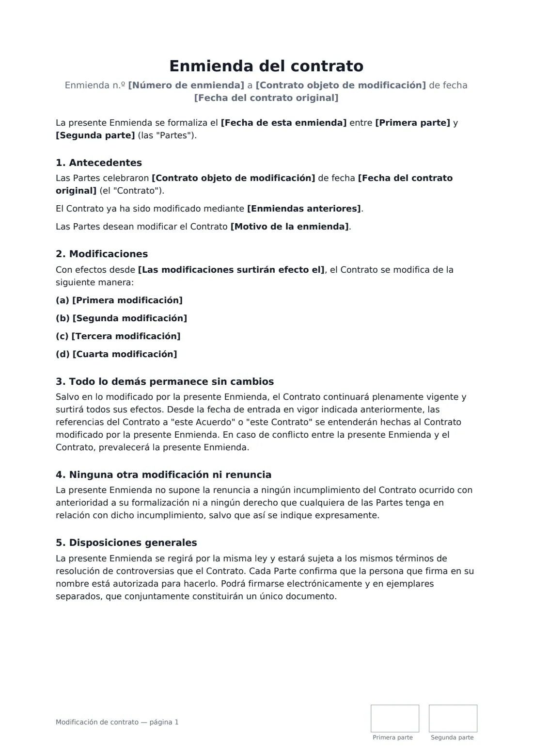 Modificación de contrato: página 1 de 2