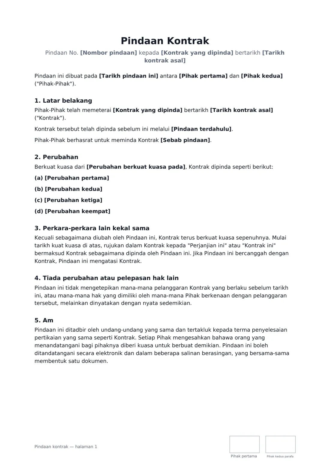 Pindaan kontrak — halaman 1 daripada 2