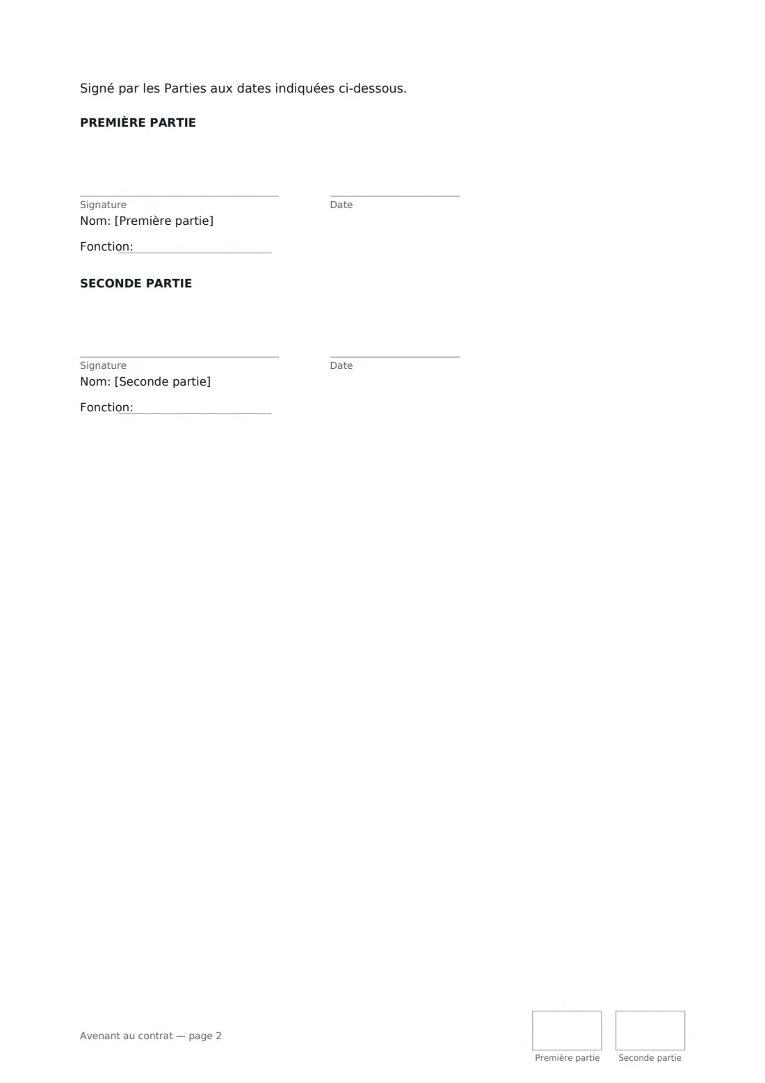 Avenant au contrat — page 2 sur 2