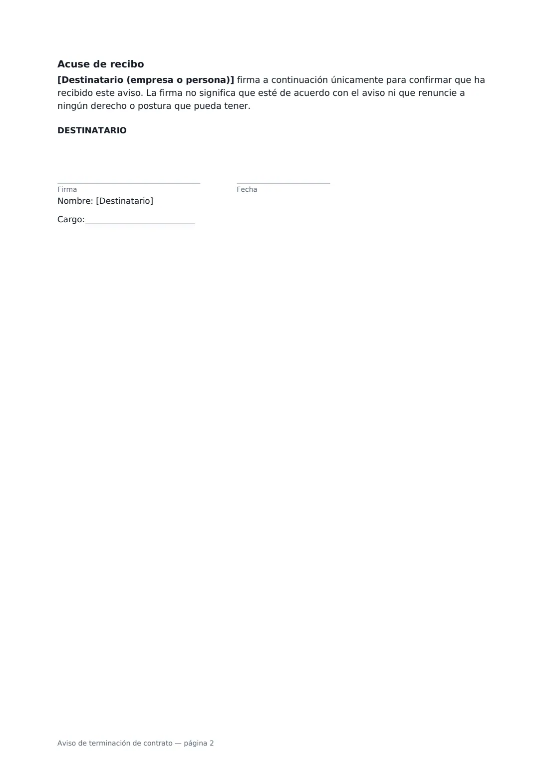 Aviso de terminación de contrato: página 2 de 2