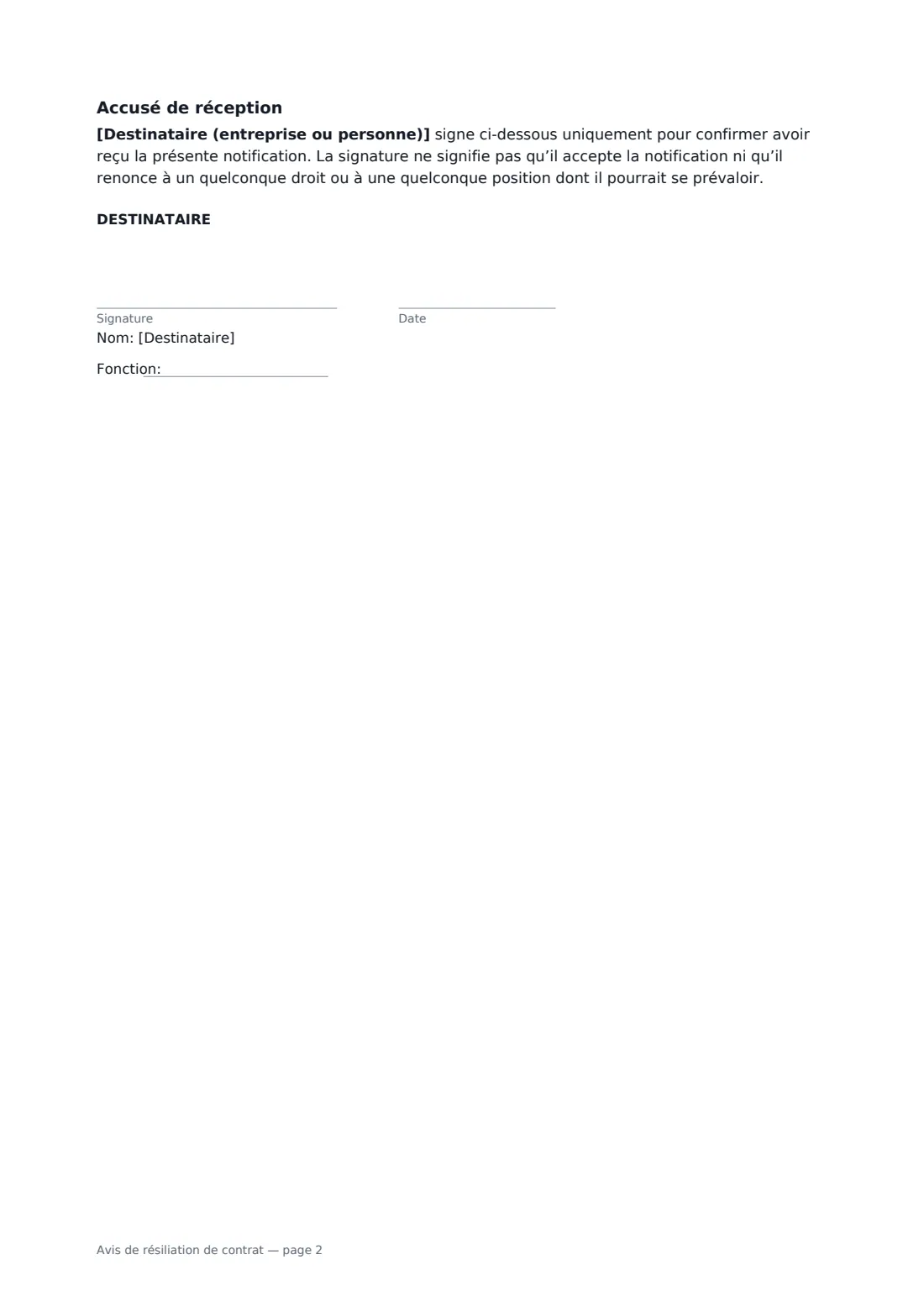 Avis de résiliation de contrat — page 2 sur 2