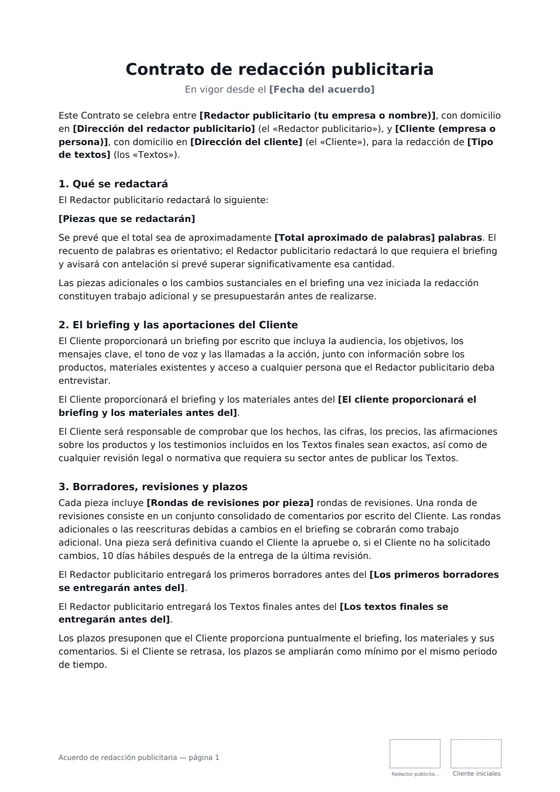 Acuerdo de redacción publicitaria: página 1 de 3