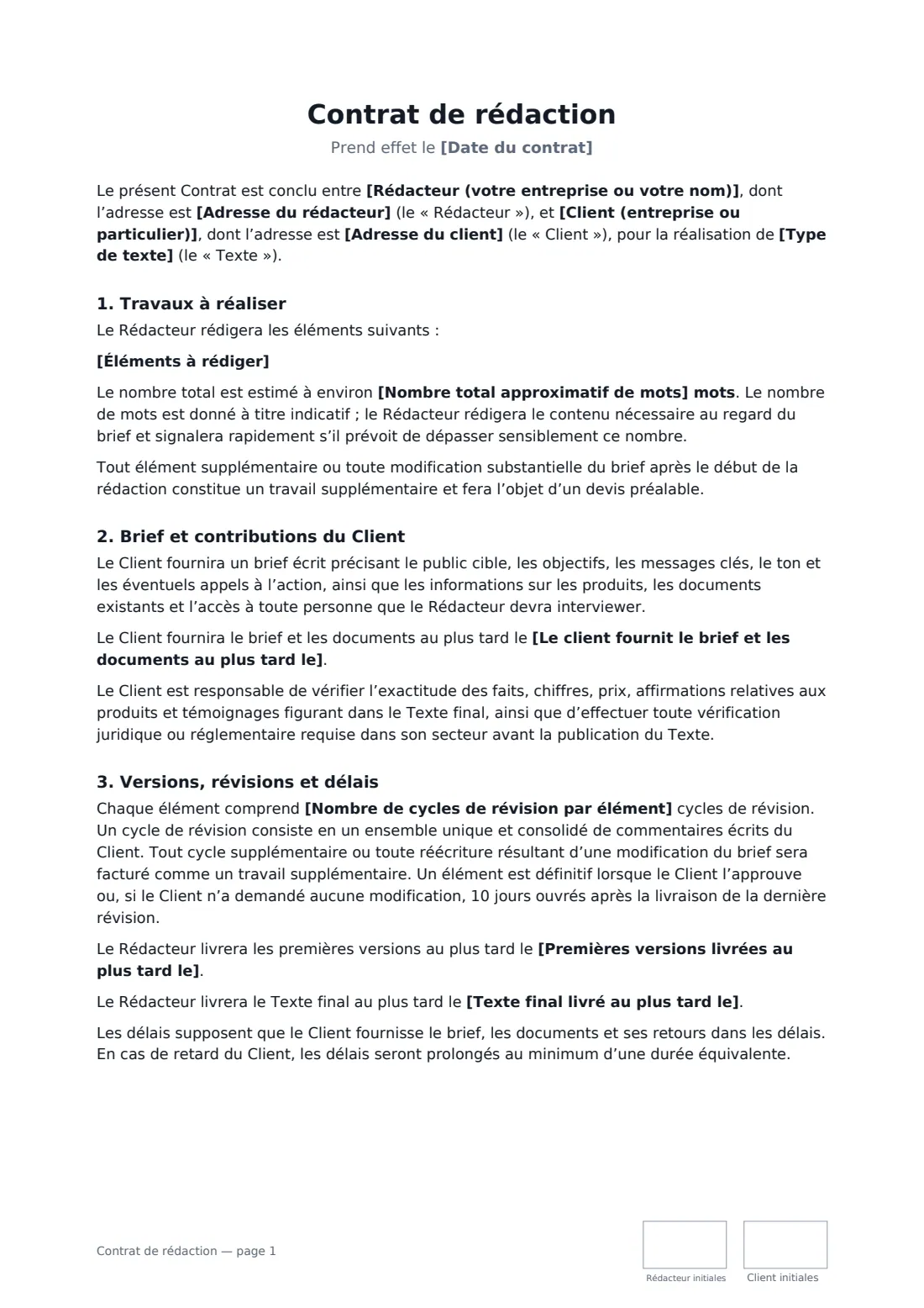 Contrat de rédaction — page 1 sur 3