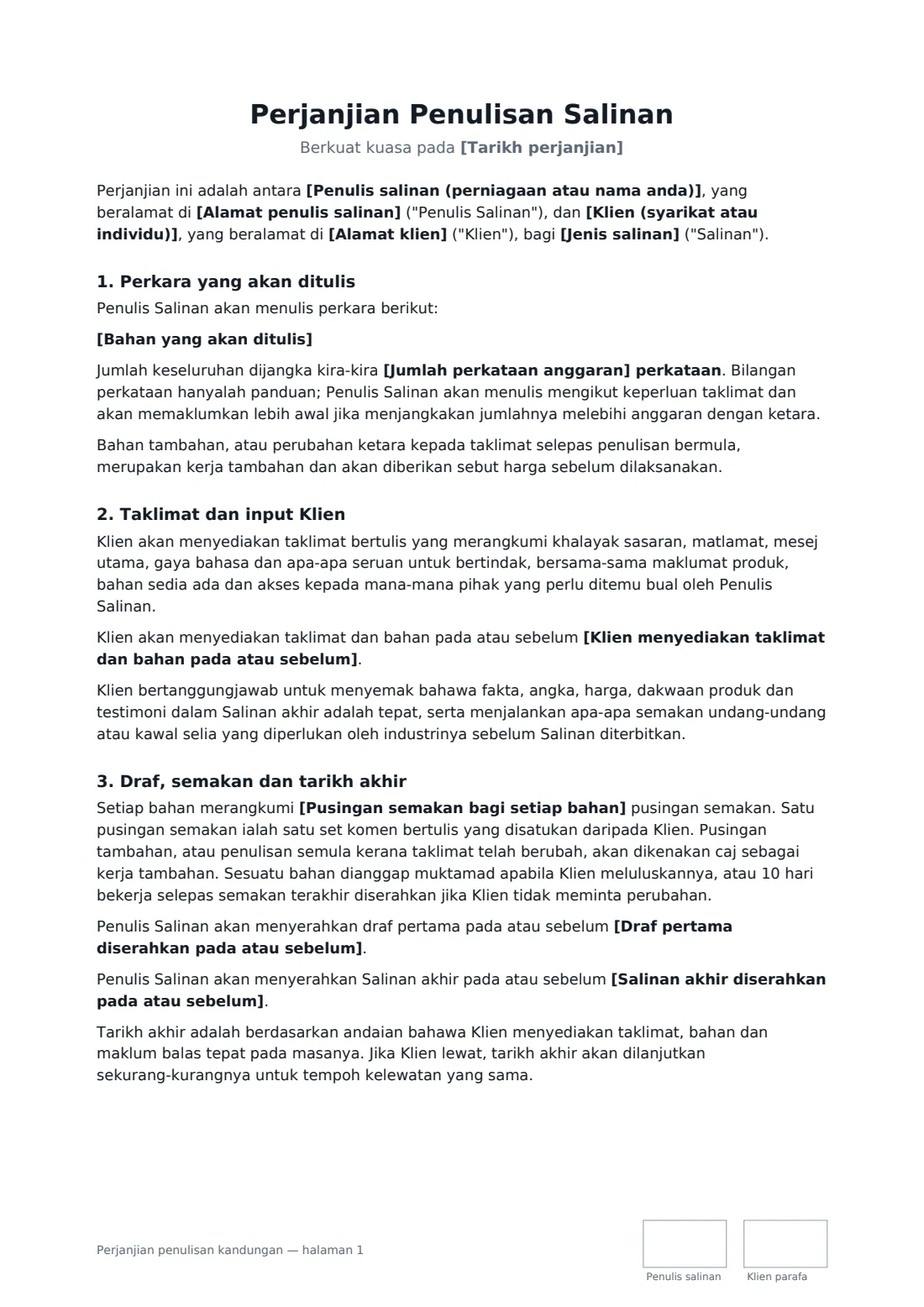 Perjanjian penulisan kandungan — halaman 1 daripada 3