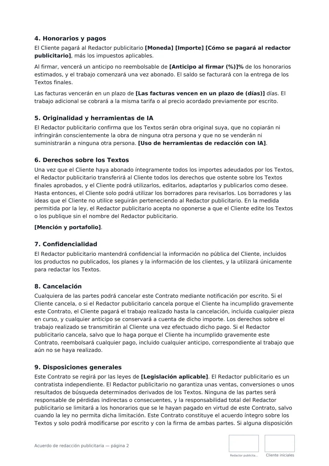 Acuerdo de redacción publicitaria: página 2 de 3