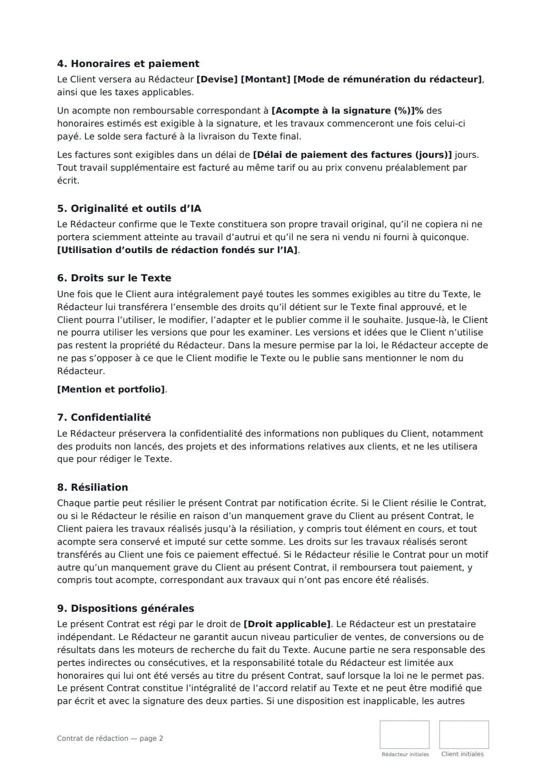 Contrat de rédaction — page 2 sur 3