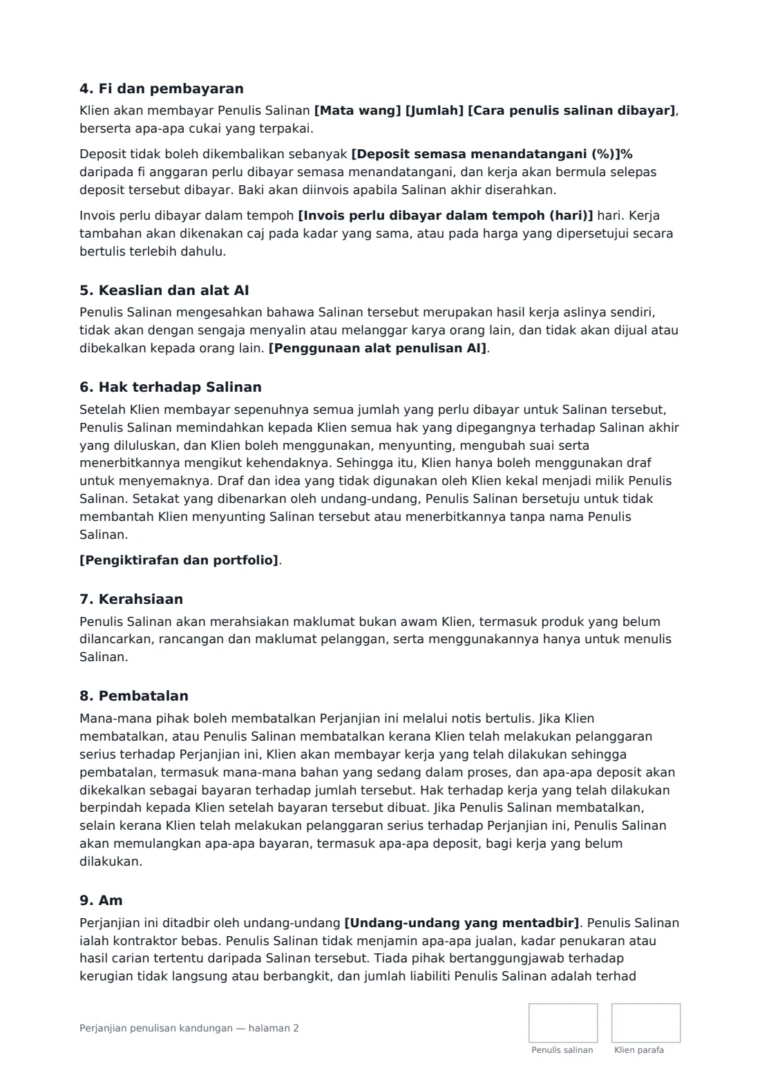 Perjanjian penulisan kandungan — halaman 2 daripada 3